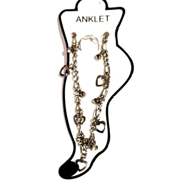Silver-Tone Heart Anklet with Matching Toe Ring – Boho Festival Jewelry Set - Picture 3 of 9